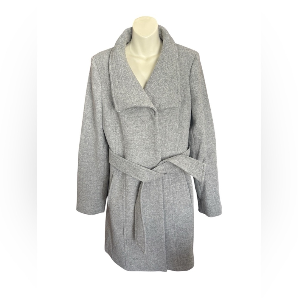 Babaton Light Gray Wool Belted Pea Coat